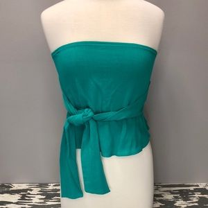 Blue Blush Green Crop Top with Tie - Small